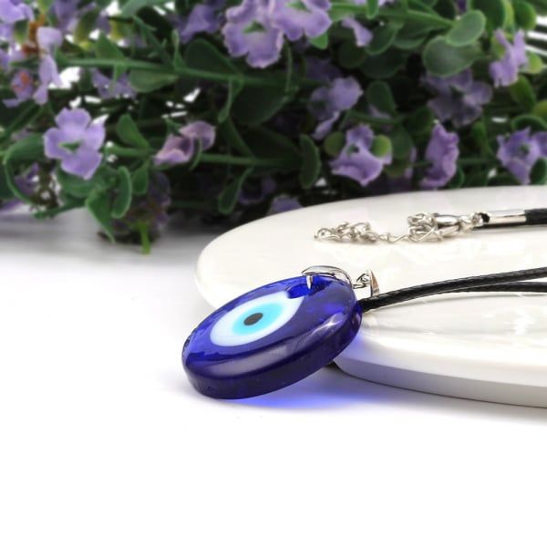Evil Eye Necklace, Blue Eye Charm 30mm,  Men Evil Eye Jewelry, Greek Leather Pendant Necklaces
