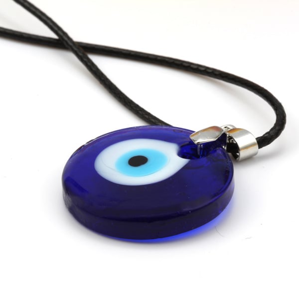 Evil Eye Necklace, Blue Eye Charm 30mm,  Men Evil Eye Jewelry, Greek Leather Pendant Necklaces
