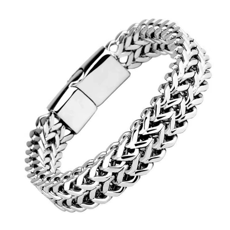 Stainless Steel Braided Double Row Front and Rear Fish Scale Alloy Magnetic Buckle Bracelet with Keel Jewelry New Model
﻿