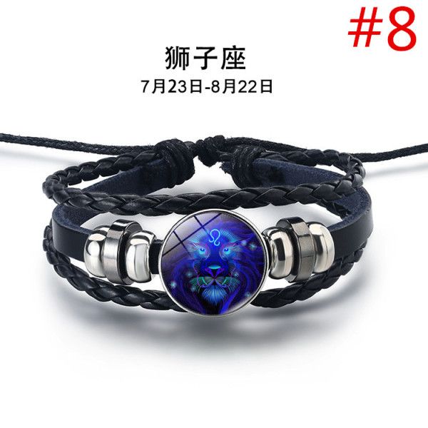 Fashion 12 Constellation Snap Bracelet Men Women Weaving Bead Diy Bracelets Leather Charm Couple bracelets & bangles