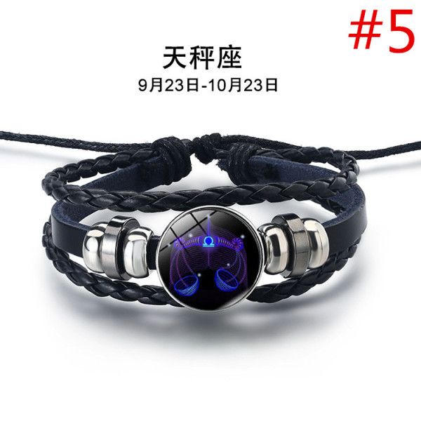 Fashion 12 Constellation Snap Bracelet Men Women Weaving Bead Diy Bracelets Leather Charm Couple bracelets & bangles