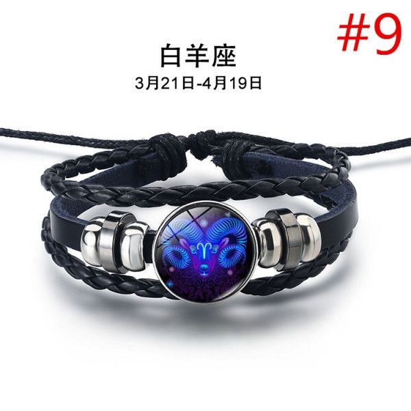 Fashion 12 Constellation Snap Bracelet Men Women Weaving Bead Diy Bracelets Leather Charm Couple bracelets & bangles