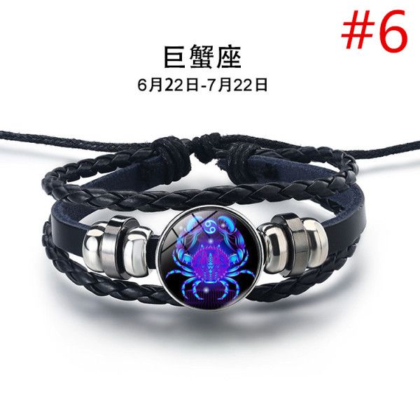 Fashion 12 Constellation Snap Bracelet Men Women Weaving Bead Diy Bracelets Leather Charm Couple bracelets & bangles