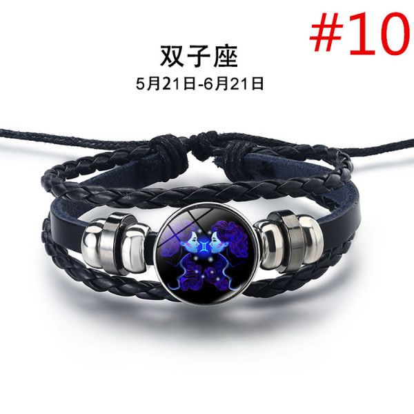 Fashion 12 Constellation Snap Bracelet Men Women Weaving Bead Diy Bracelets Leather Charm Couple bracelets & bangles