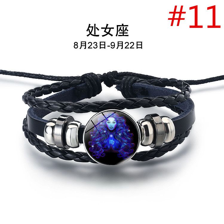 Fashion 12 Constellation Snap Bracelet Men Women Weaving Bead Diy Bracelets Leather Charm Couple bracelets & bangles