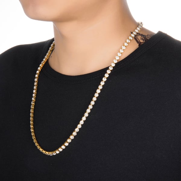 Punk Hiphop Rhinestone Tennis Chain Necklace Men Women Silver Color Iced Out Chain Link