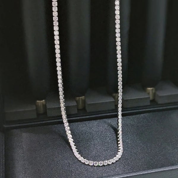 Punk Hiphop Rhinestone Tennis Chain Necklace Men Women Silver Color Iced Out Chain Link