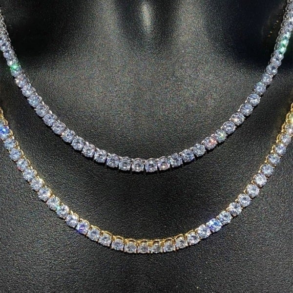 Punk Hiphop Rhinestone Tennis Chain Necklace Men Women Silver Color Iced Out Chain Link