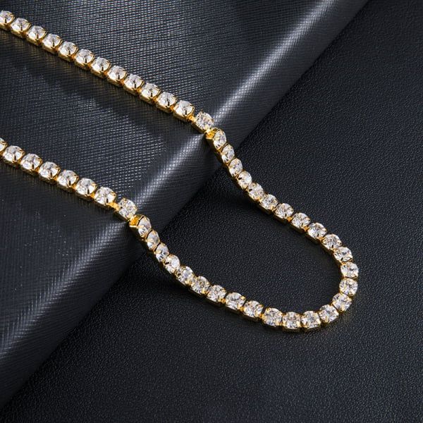 Punk Hiphop Rhinestone Tennis Chain Necklace Men Women Silver Color Iced Out Chain Link