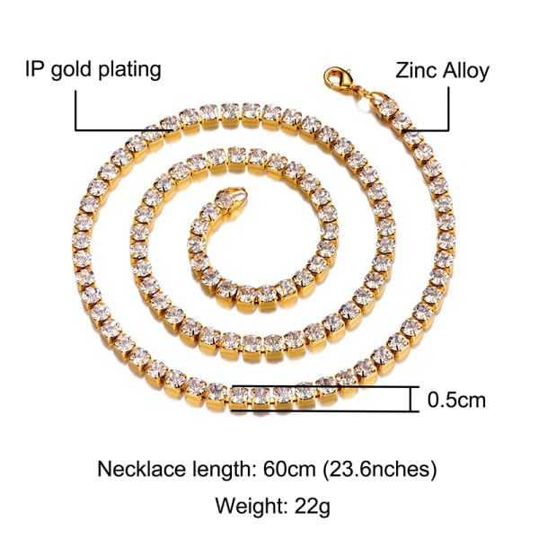 Punk Hiphop Rhinestone Tennis Chain Necklace Men Women Silver Color Iced Out Chain Link