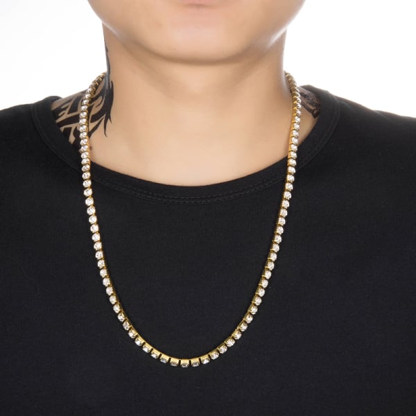 Punk Hiphop Rhinestone Tennis Chain Necklace Men Women Silver Color Iced Out Chain Link
