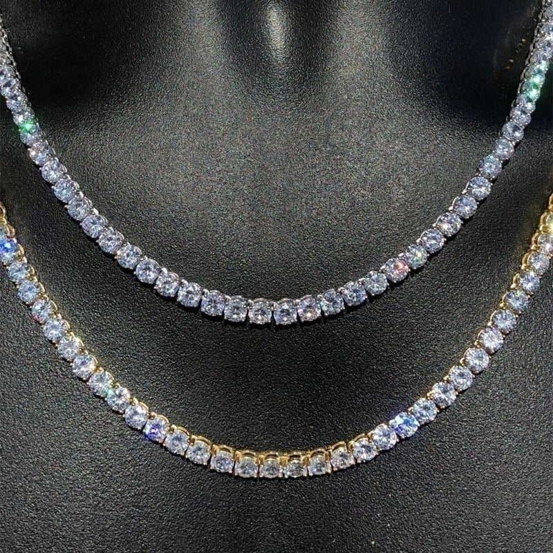 Punk Hiphop Rhinestone Tennis Chain Necklace Men Women Silver Color Iced Out Chain Link