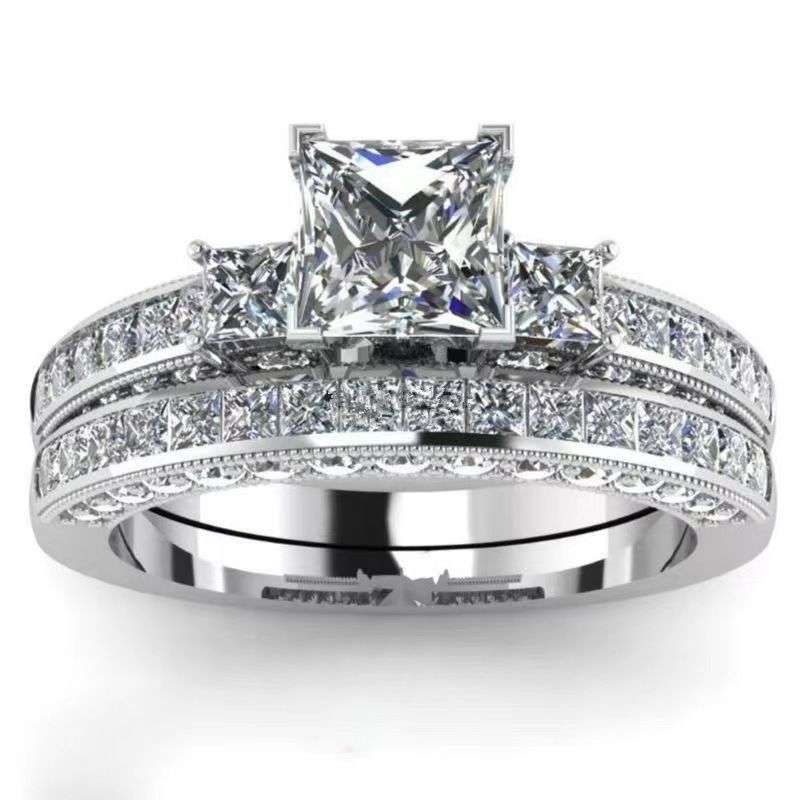New Hot Square Crystal 925Sterling Silver Engagement Rings For Couples Women Stainless steel Men's Bridal Wedding Band Size 5-14