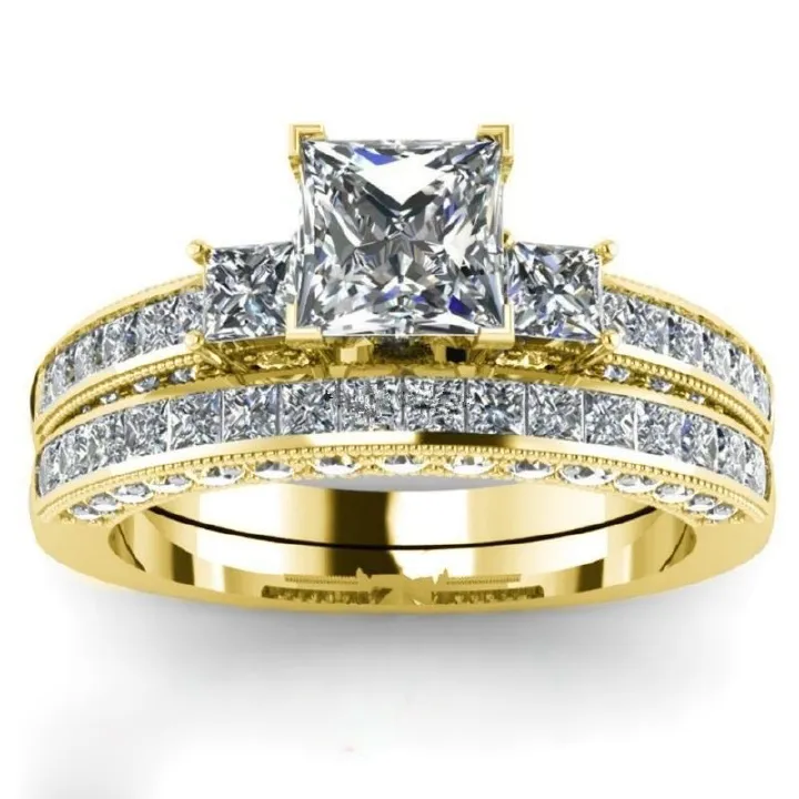 New Hot Square Crystal 925Sterling Silver Engagement Rings For Couples Women Stainless steel Men's Bridal Wedding Band Size 5-14