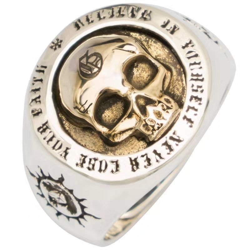 Punk Rock Gothic Skull Rune Metal Rings Personality Men's Bike Riding Hip Hop Cool Jewelry Halloween Accessories