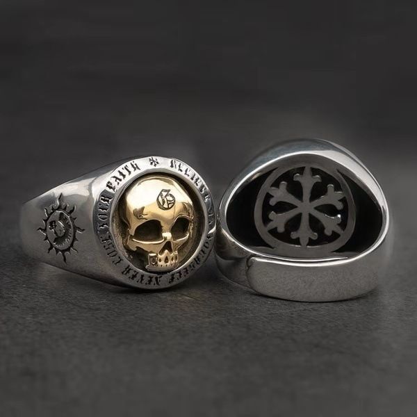Punk Rock Gothic Skull Rune Metal Rings Personality Men's Bike Riding Hip Hop Cool Jewelry Halloween Accessories