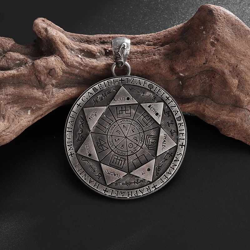Retro Seven Angels Magic Circle Solomon\'s Seal Necklace Pendant Personalized Men\'s Punk Lucky Amulet Jewelry