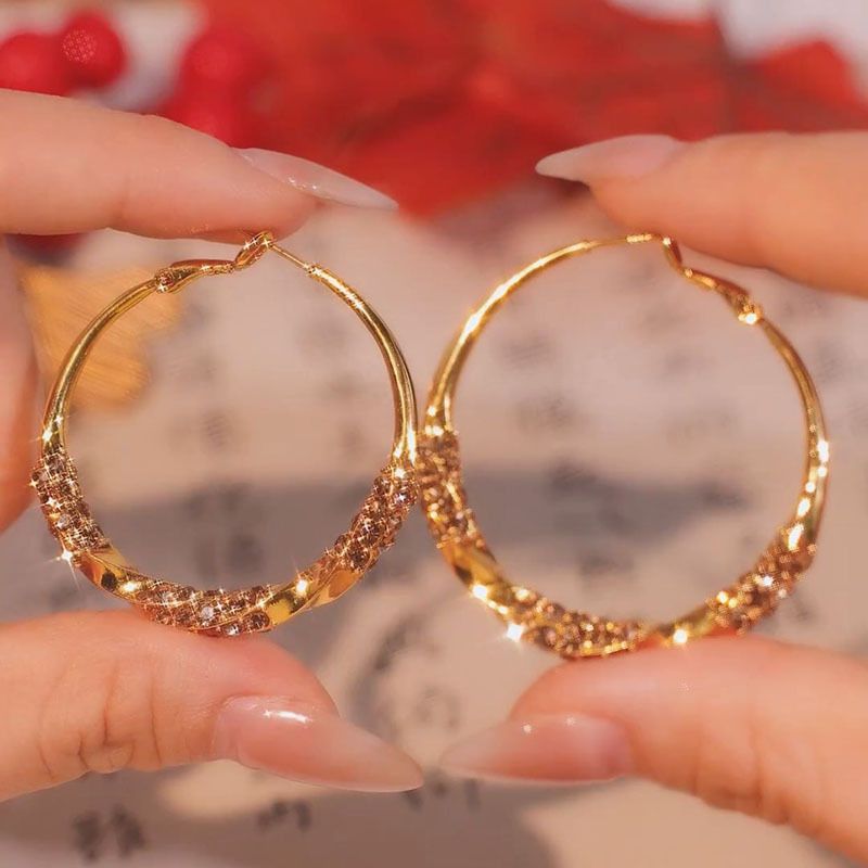 Women Gold Color Round Hoops Luxury Earring Trend Wedding Jewelry