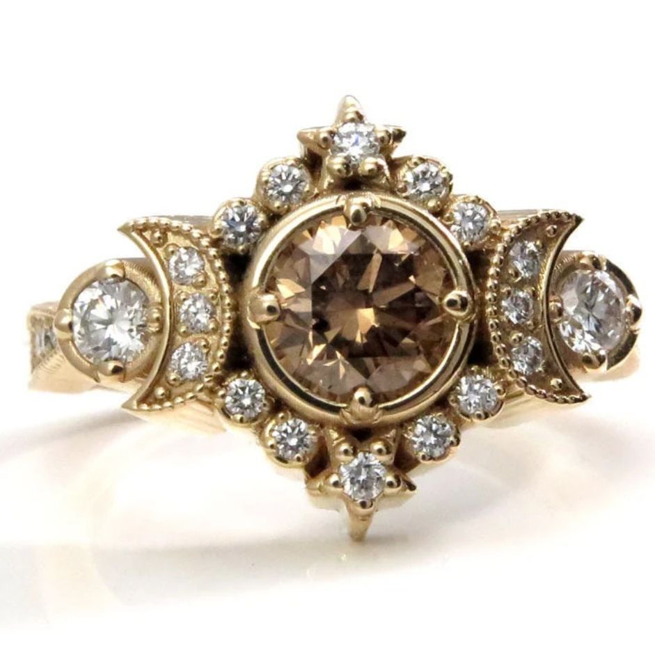 Moonlight Star Coffee Diamond Ring Suitable for Women's Engagement, Wedding, Valentine's Day Gift Accessories
