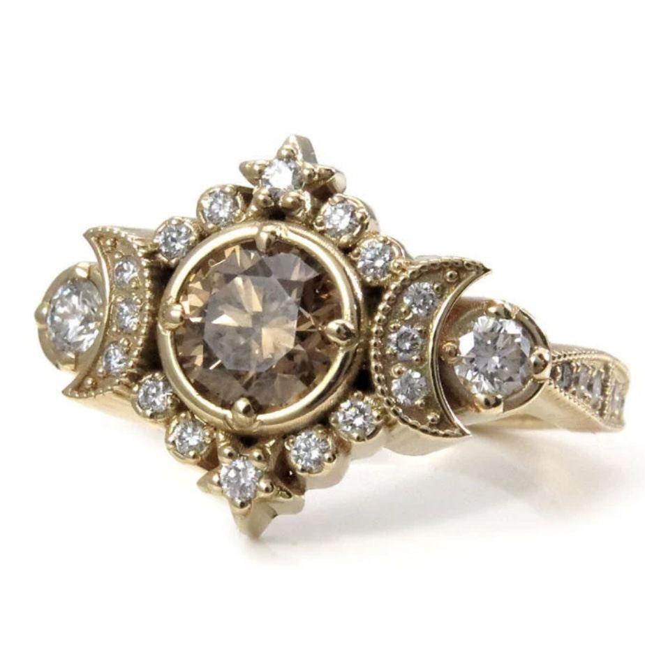 Moonlight Star Coffee Diamond Ring Suitable for Women's Engagement, Wedding, Valentine's Day Gift Accessories