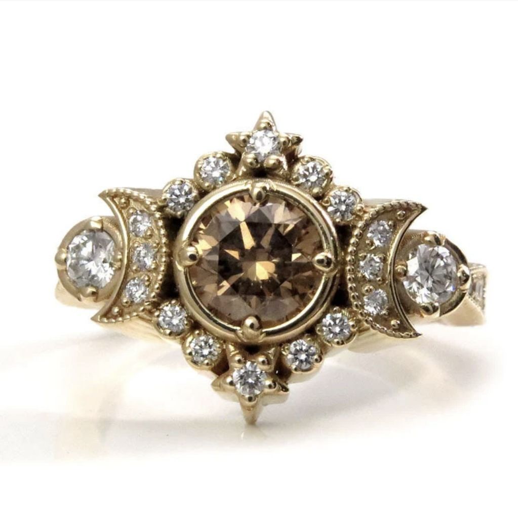 Moonlight Star Coffee Diamond Ring Suitable for Women's Engagement, Wedding, Valentine's Day Gift Accessories