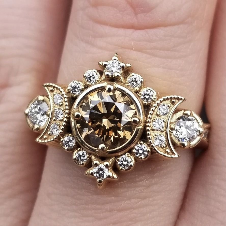 Moonlight Star Coffee Diamond Ring Suitable for Women's Engagement, Wedding, Valentine's Day Gift Accessories