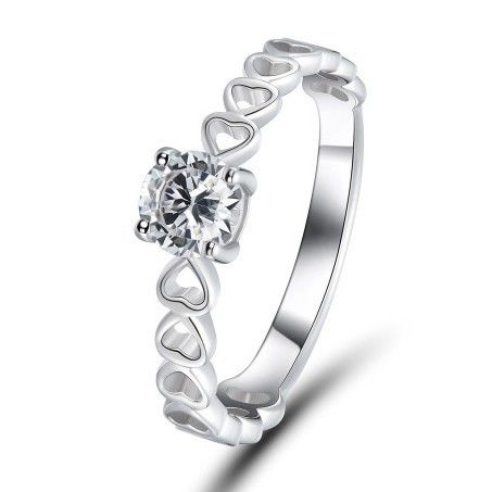 Silver Romantic Hollow Out Hearts Ring For Women Round Cubic Zirconia Ring Wedding Engagement Fine Jewelry