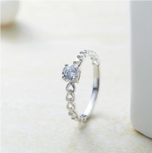 Silver Romantic Hollow Out Hearts Ring For Women Round Cubic Zirconia Ring Wedding Engagement Fine Jewelry