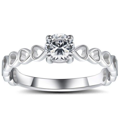 Silver Romantic Hollow Out Hearts Ring For Women Round Cubic Zirconia Ring Wedding Engagement Fine Jewelry
