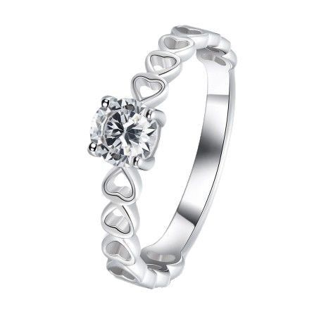 Silver Romantic Hollow Out Hearts Ring For Women Round Cubic Zirconia Ring Wedding Engagement Fine Jewelry