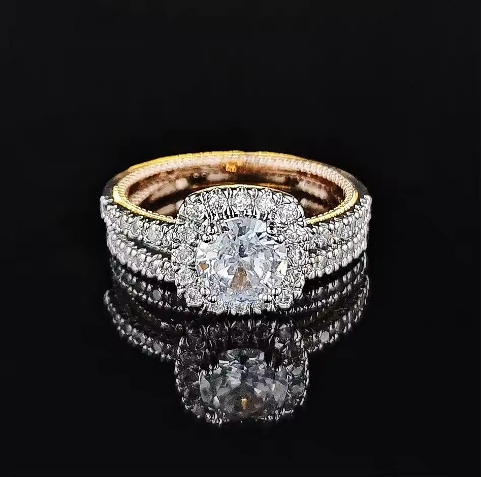 2Pcs/Set Large Cubic Zirconia Wedding Ring Set For Women Rose Gold Color Crystal Lady Elegant Engagement Luxury Ring Jewelry Party