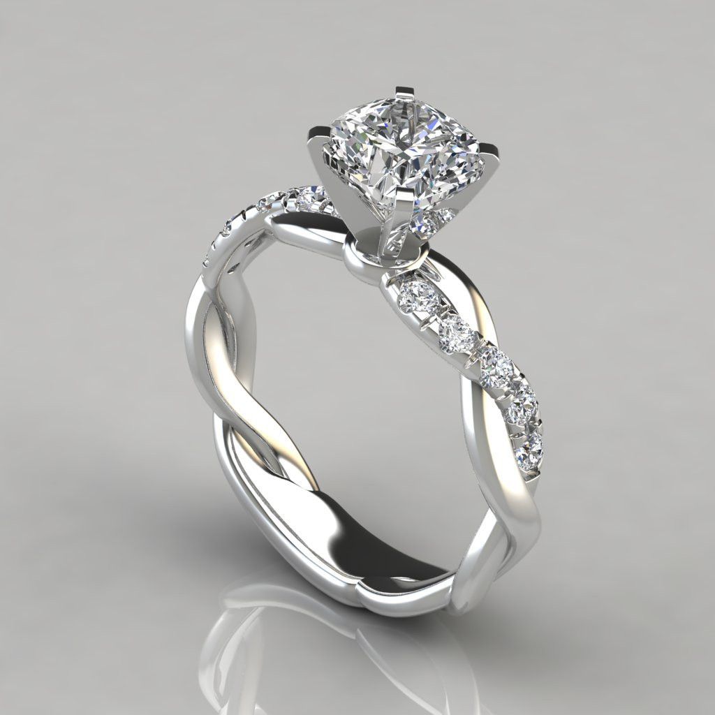Women's Golden Twisted Ring 4-Claw Round Zirconia Elegant Wedding Ring Romantic Gift Fashion Jewelry