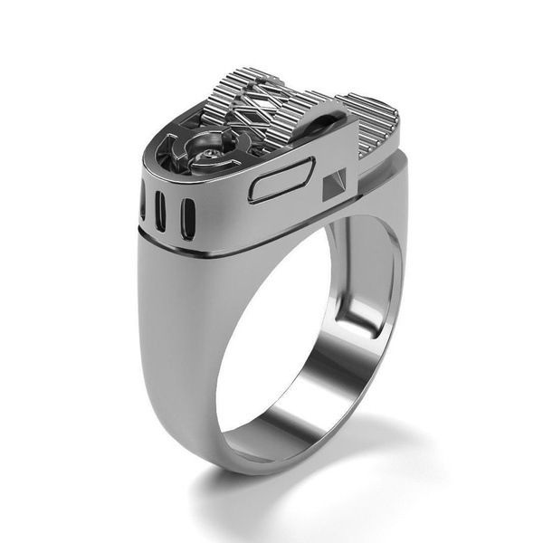 Hot selling creative lighter shape ring European and American punk style punk plated 14k gold men's ring