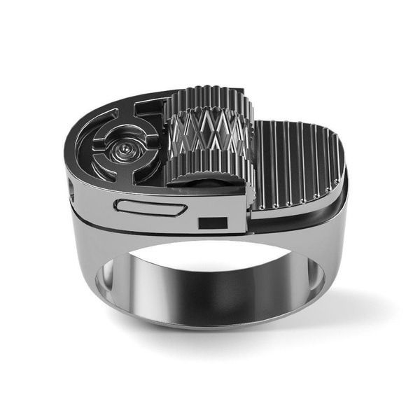 Hot selling creative lighter shape ring European and American punk style punk plated 14k gold men's ring