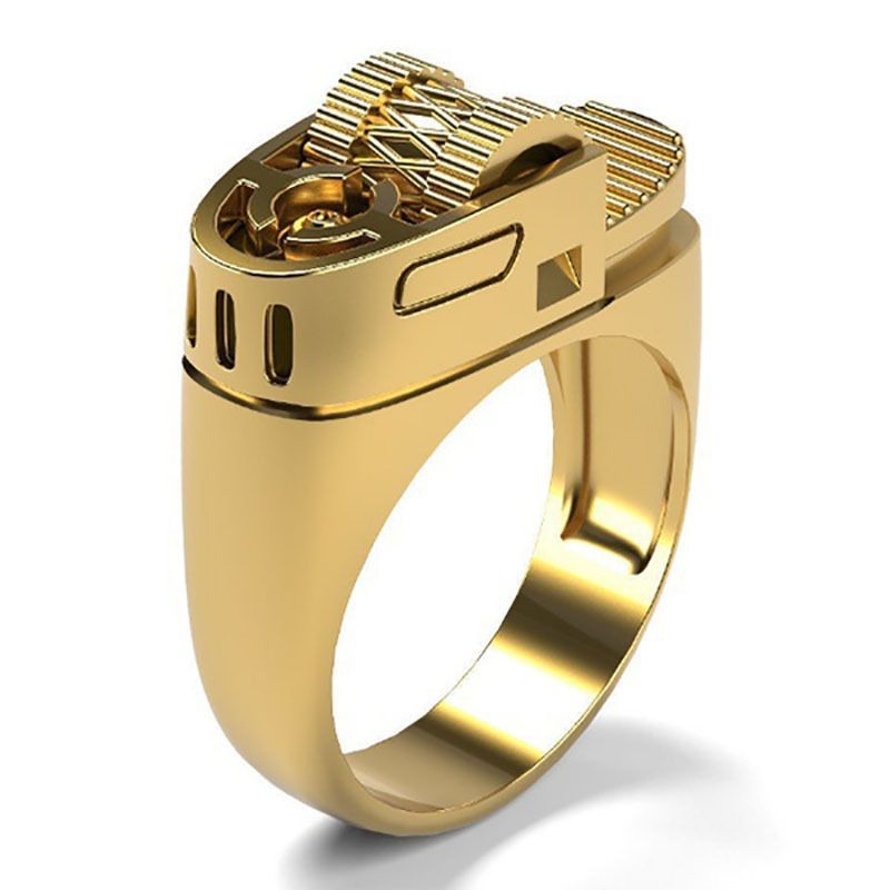 Hot selling creative lighter shape ring European and American punk style punk plated 14k gold men's ring