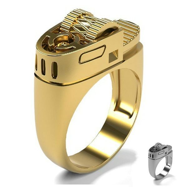 Hot selling creative lighter shape ring European and American punk style punk plated 14k gold men's ring