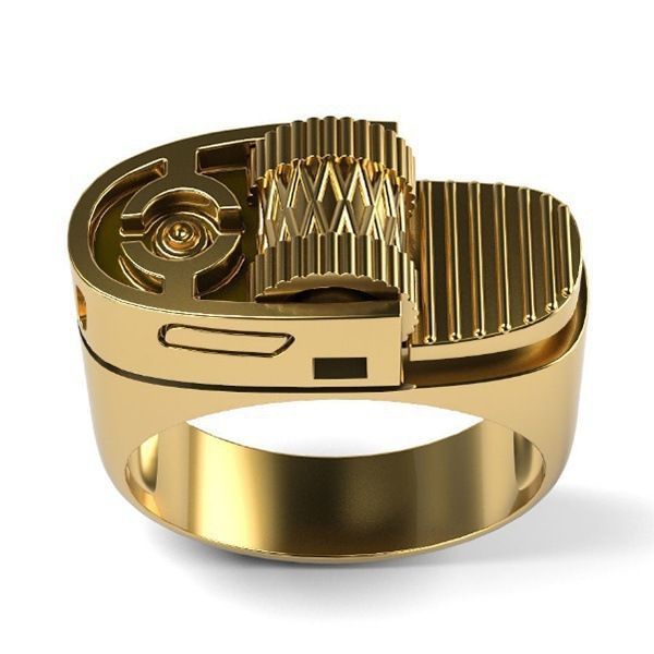 Hot selling creative lighter shape ring European and American punk style punk plated 14k gold men's ring