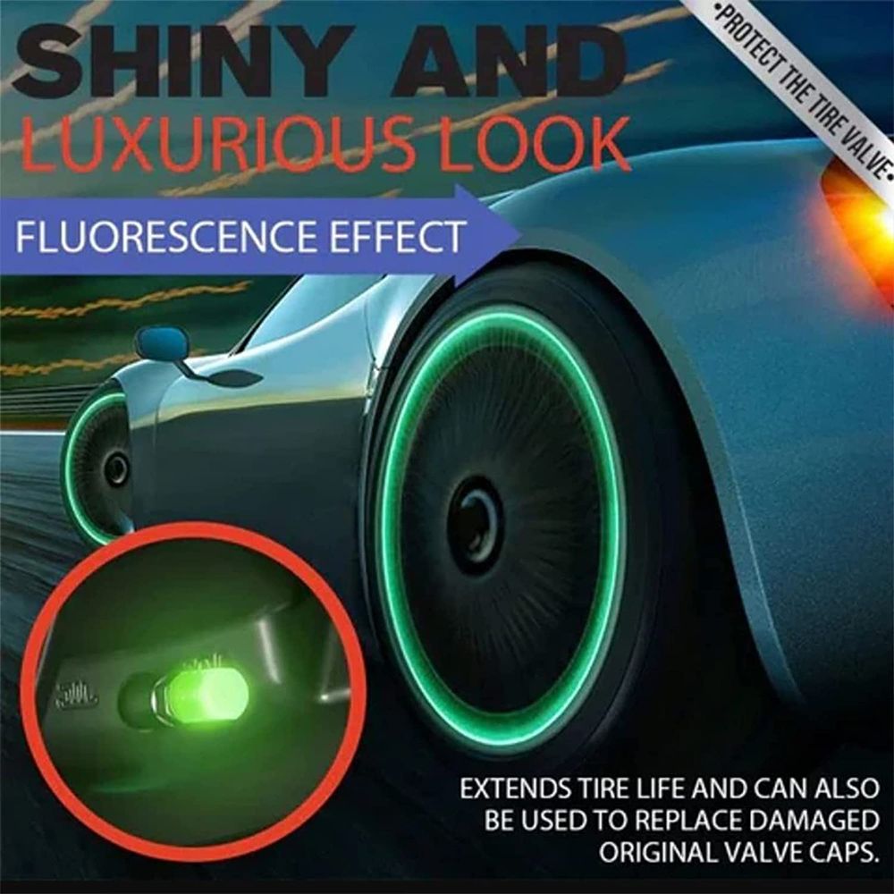8pcs Car Luminous Tire Valve Caps Fluorescent Night Glowing Motorcycle Bicycle Bike Wheel Tyre Hub Valve Stem Caps Decor  4pcs