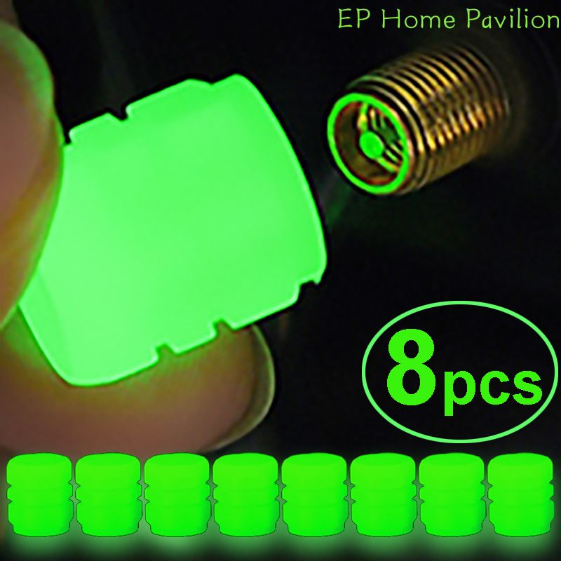 8pcs Car Luminous Tire Valve Caps Fluorescent Night Glowing Motorcycle Bicycle Bike Wheel Tyre Hub Valve Stem Caps Decor  4pcs