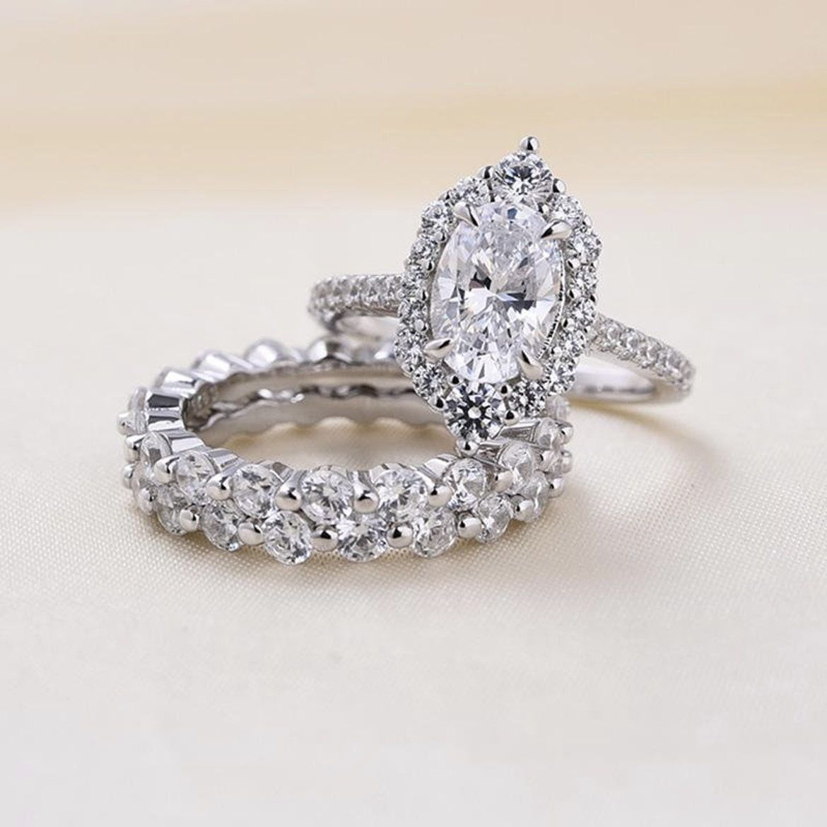 Ladies' Wedding Party Accessories, Engagement Ceremony Temperament, Jewelry, Lightweight Luxury Oval Zirconia Inlaid Luxury Three-layer Ring