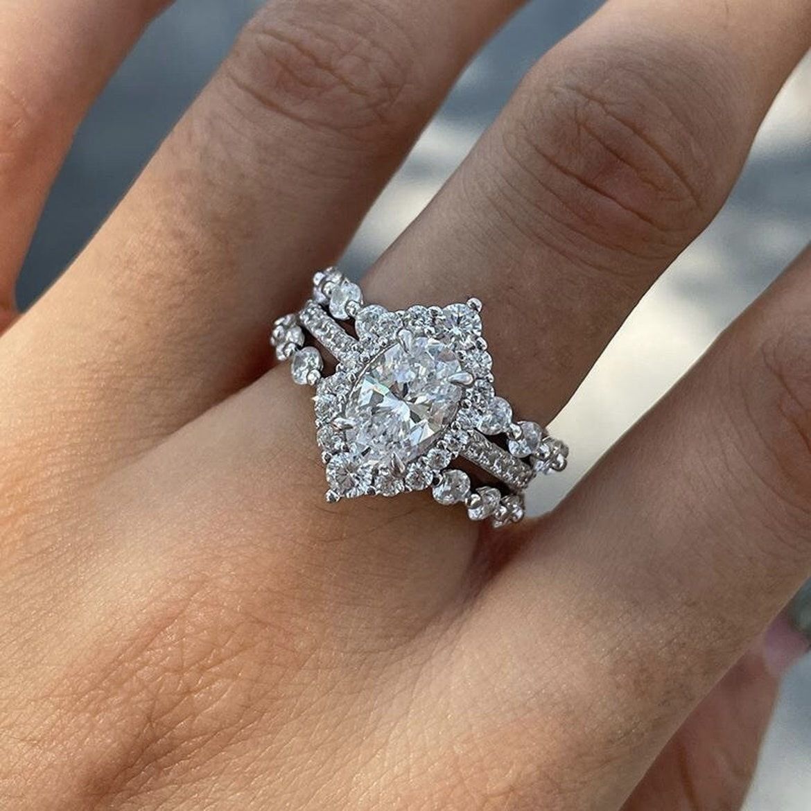 Ladies' Wedding Party Accessories, Engagement Ceremony Temperament, Jewelry, Lightweight Luxury Oval Zirconia Inlaid Luxury Three-layer Ring