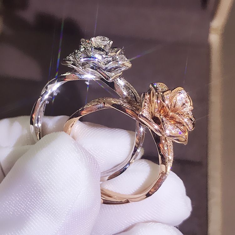 Luxury Large Rose Ring, Cute Ladies' Rose Gold Engagement Ring, Retro Party, Wedding Band, Ladies' Jewelry