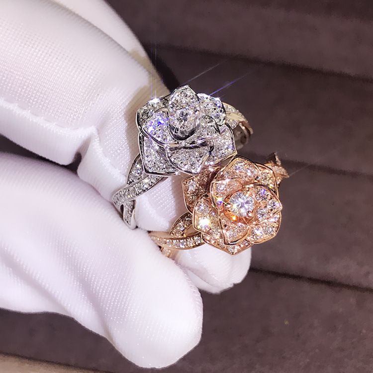 Luxury Large Rose Ring, Cute Ladies' Rose Gold Engagement Ring, Retro Party, Wedding Band, Ladies' Jewelry