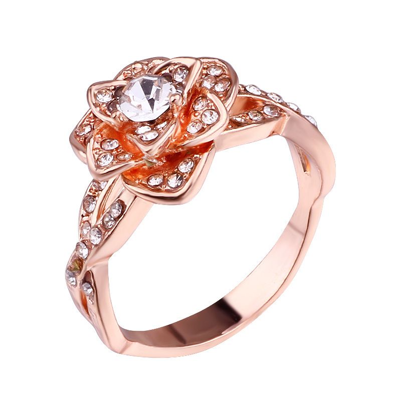Luxury Large Rose Ring, Cute Ladies' Rose Gold Engagement Ring, Retro Party, Wedding Band, Ladies' Jewelry