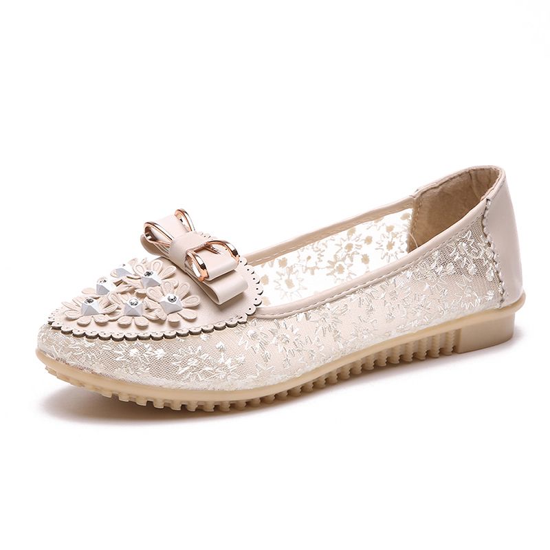 Summer Breathable Solid Color Vulcanized Shoes Floral Embroidery Bowknot Loafers Women Non-slip Flower Sneakers