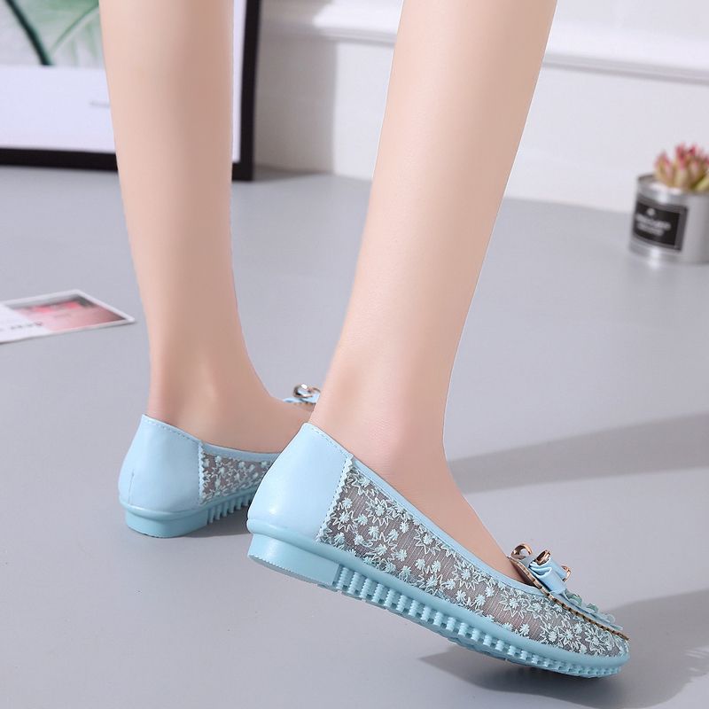 Summer Breathable Solid Color Vulcanized Shoes Floral Embroidery Bowknot Loafers Women Non-slip Flower Sneakers