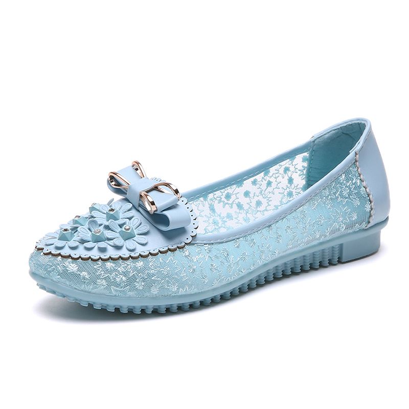 Summer Breathable Solid Color Vulcanized Shoes Floral Embroidery Bowknot Loafers Women Non-slip Flower Sneakers