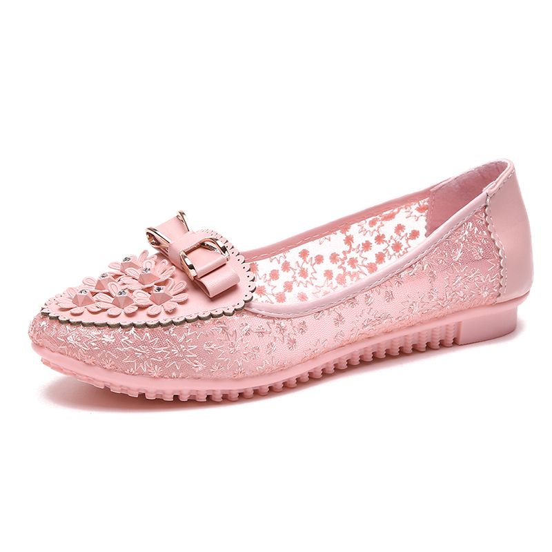 Summer Breathable Solid Color Vulcanized Shoes Floral Embroidery Bowknot Loafers Women Non-slip Flower Sneakers