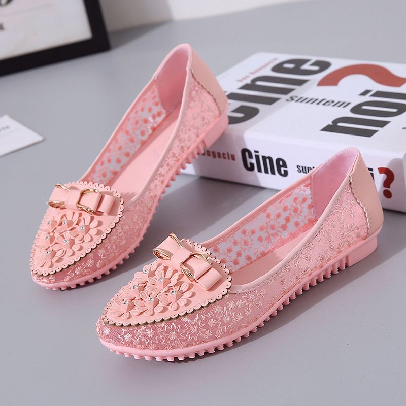 Summer Breathable Solid Color Vulcanized Shoes Floral Embroidery Bowknot Loafers Women Non-slip Flower Sneakers
