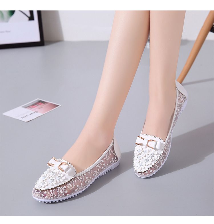 Summer Breathable Solid Color Vulcanized Shoes Floral Embroidery Bowknot Loafers Women Non-slip Flower Sneakers